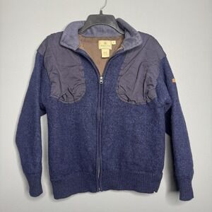 Beretta L Wool Full Zip Heather Navy Blue Sweater Knit Shooting Jacket SHRUNKEN